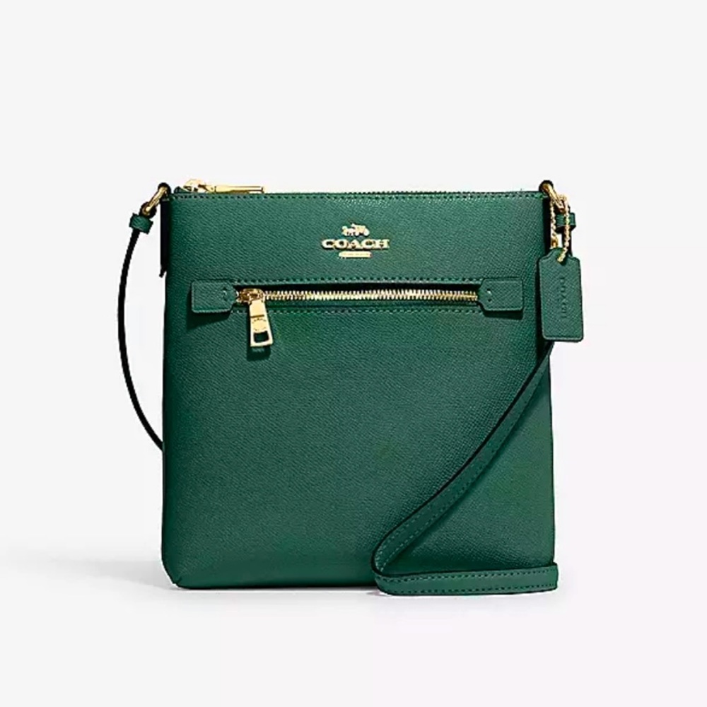 NWT COACH CE871 Mini Rowan File Bag in Crossgrain Leather in Dark Pine